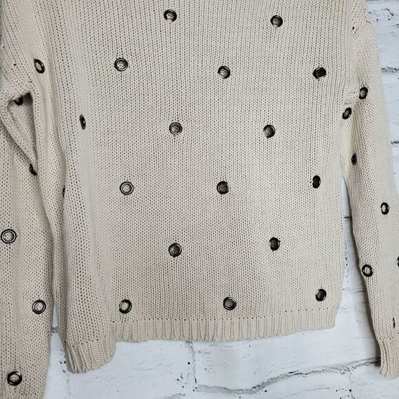 Greylin Anthropoligie Beige Long Sleeve Metal Eyelet Sweater Size Small - Picture 6 of 10